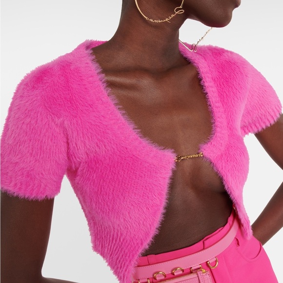 Jacquemus La Maille Neve Cropped Brushed Knitted Cardigan Pink - Picture 2 of 5